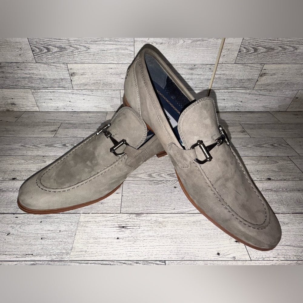 Steve Madden Men’s Gray Suede Loafers with Horsebit Detail